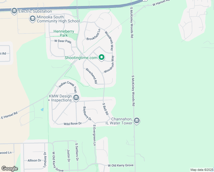 map of restaurants, bars, coffee shops, grocery stores, and more near 26215 Oak Ridge Court in Channahon