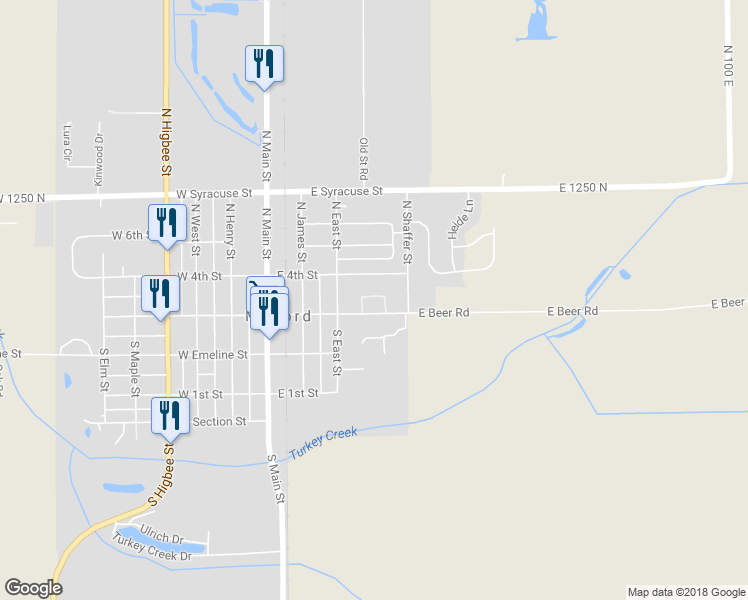 map of restaurants, bars, coffee shops, grocery stores, and more near 309 East Catherine Street in Milford