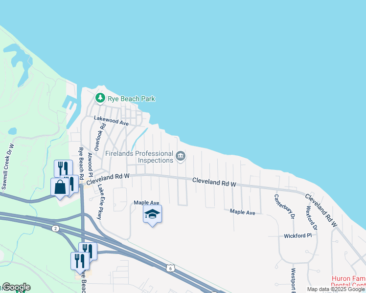 map of restaurants, bars, coffee shops, grocery stores, and more near 101 Sandusky Avenue in Huron