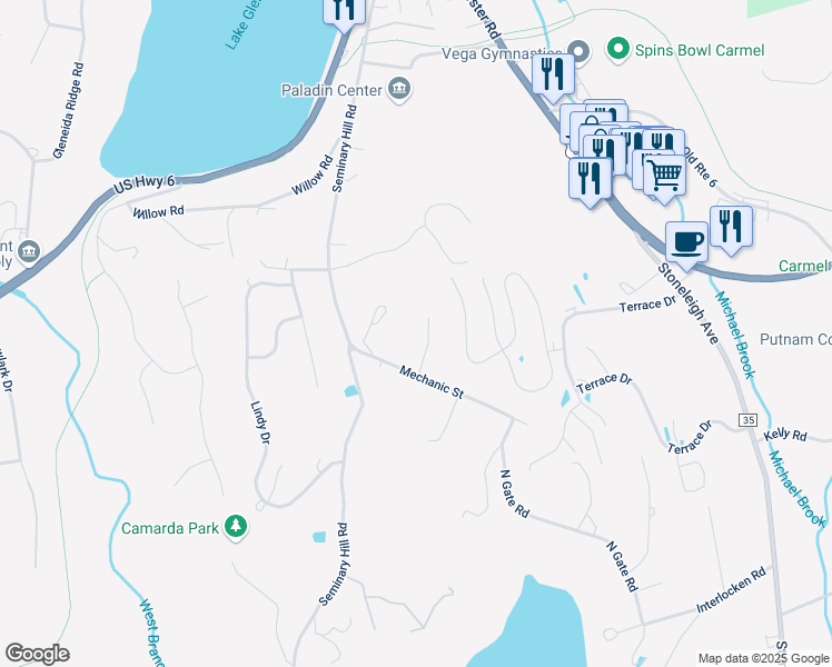 map of restaurants, bars, coffee shops, grocery stores, and more near 23 Tango Lane in Carmel Hamlet