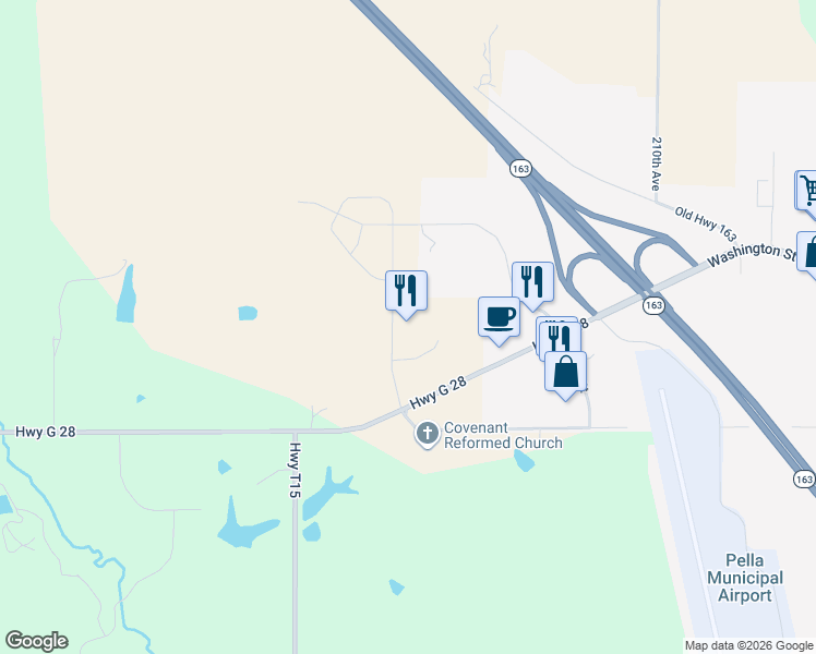 map of restaurants, bars, coffee shops, grocery stores, and more near 1000 Fifield Road in Pella
