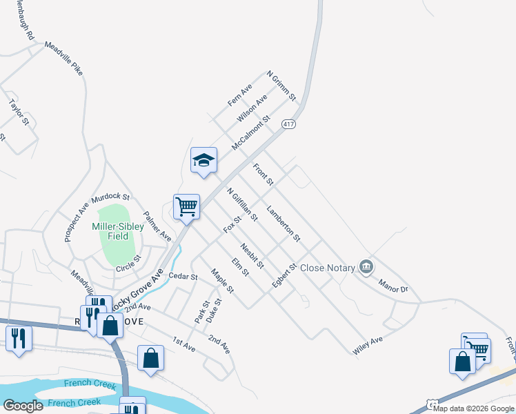 map of restaurants, bars, coffee shops, grocery stores, and more near 104 Lamberton St in Franklin