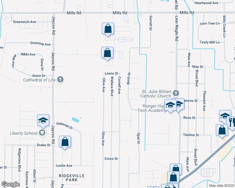 map of restaurants, bars, coffee shops, grocery stores, and more near 5400 Cornell Boulevard in North Ridgeville