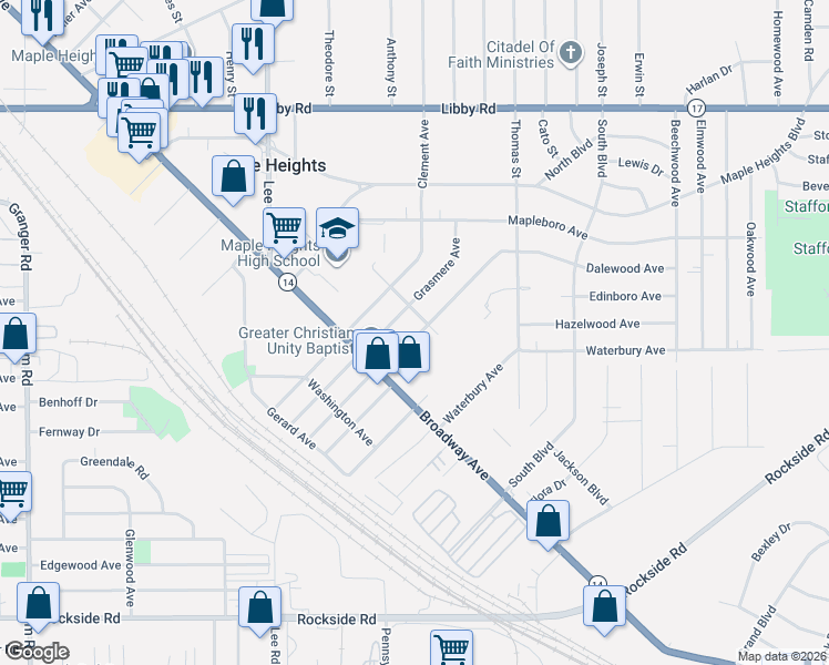 map of restaurants, bars, coffee shops, grocery stores, and more near in Cleveland