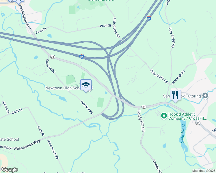map of restaurants, bars, coffee shops, grocery stores, and more near 25 Berkshire Road in Newtown