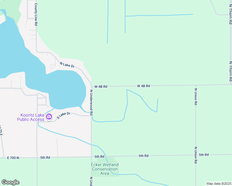 map of restaurants, bars, coffee shops, grocery stores, and more near 20641 West 4B Road in Walkerton