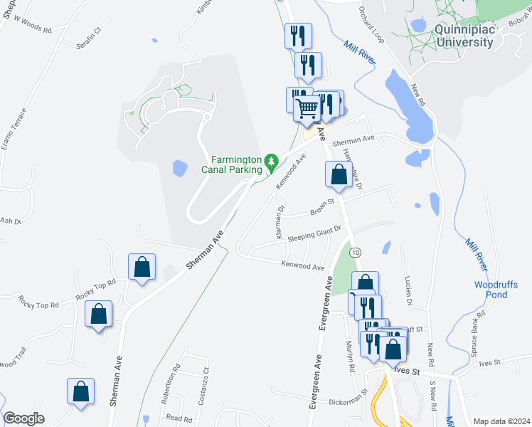 map of restaurants, bars, coffee shops, grocery stores, and more near 338 Kenwood Avenue in Hamden