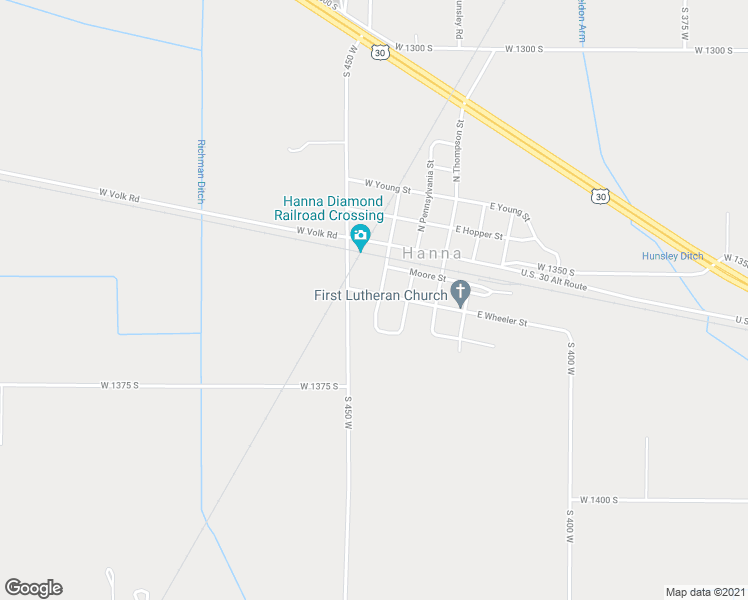 map of restaurants, bars, coffee shops, grocery stores, and more near 202 West Wheeler Street in Hanna