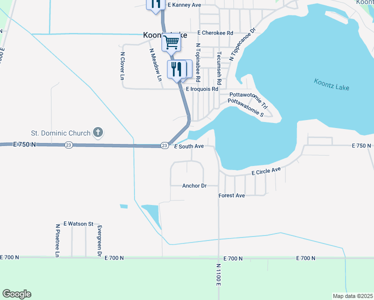 map of restaurants, bars, coffee shops, grocery stores, and more near 7475 Navigator Drive in Walkerton