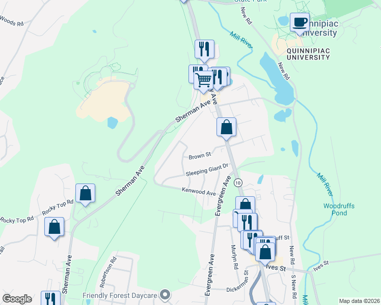 map of restaurants, bars, coffee shops, grocery stores, and more near 94 Brown Street in Hamden