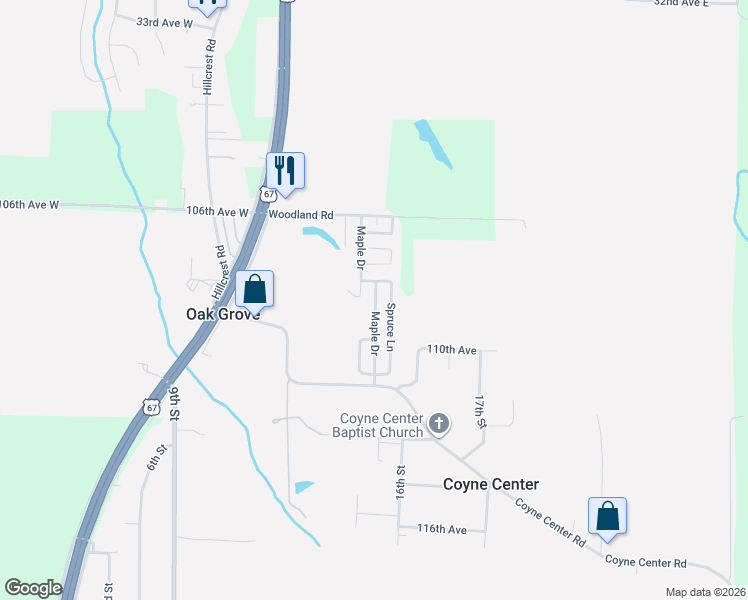 map of restaurants, bars, coffee shops, grocery stores, and more near 1511 Coyne Center Road in Milan
