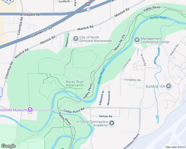 map of restaurants, bars, coffee shops, grocery stores, and more near Valley Parkway in North Olmsted