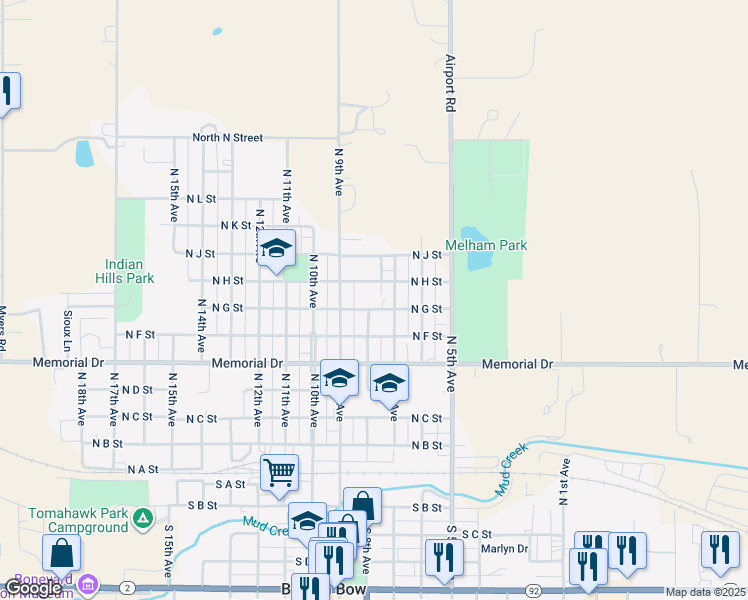 map of restaurants, bars, coffee shops, grocery stores, and more near 600-698 North 8th Avenue in Broken Bow