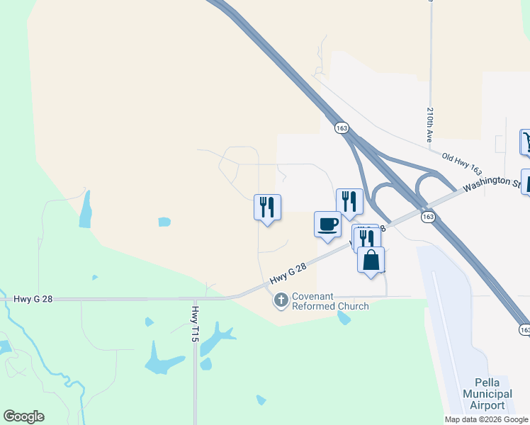 map of restaurants, bars, coffee shops, grocery stores, and more near 1000 Fifield Road in Pella