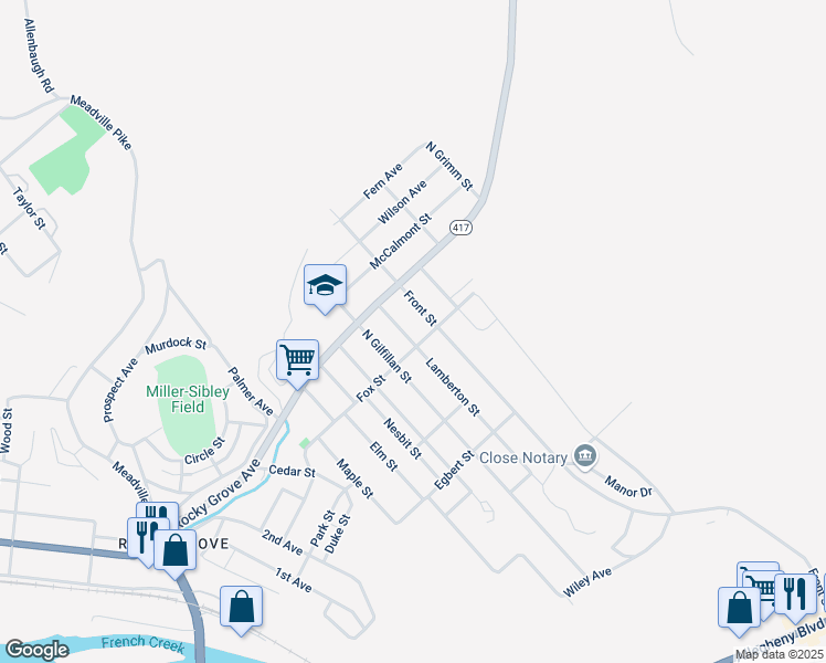 map of restaurants, bars, coffee shops, grocery stores, and more near 104 Lamberton St in Franklin