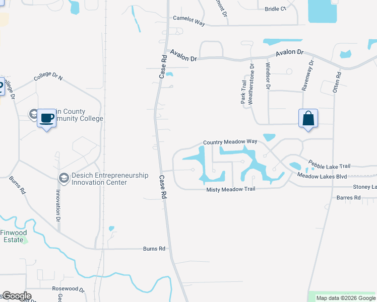 map of restaurants, bars, coffee shops, grocery stores, and more near 38558 Country Meadow Way in North Ridgeville