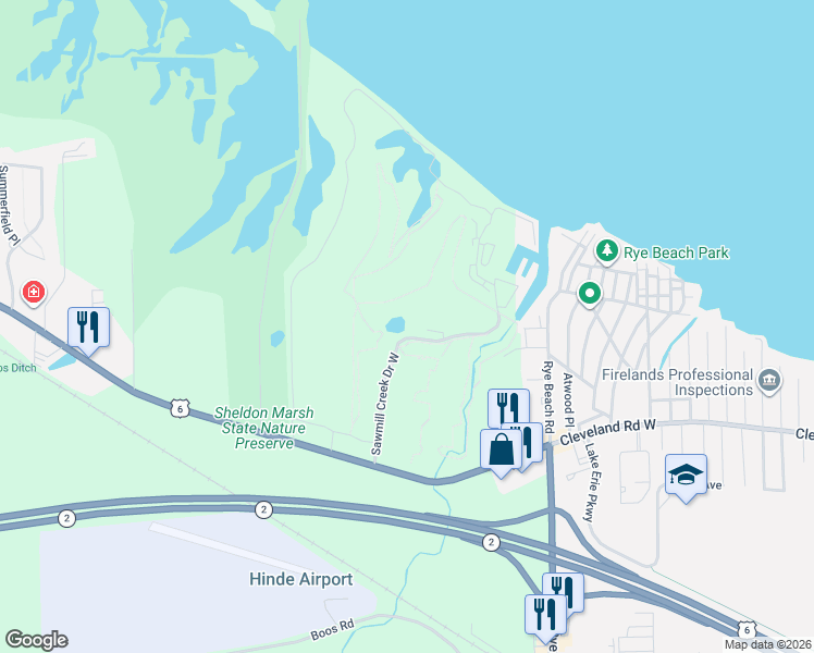 map of restaurants, bars, coffee shops, grocery stores, and more near 11 Sawmill Creek Drive West in Huron