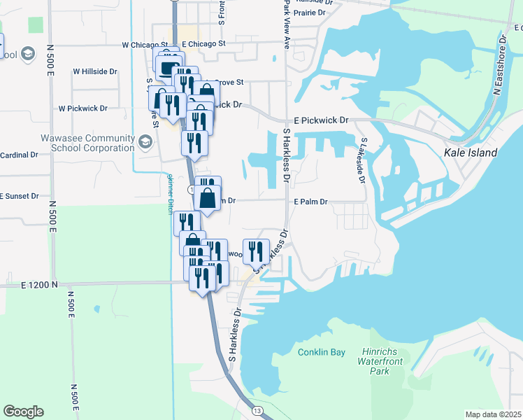 map of restaurants, bars, coffee shops, grocery stores, and more near 210-398 East Palm Drive in Syracuse