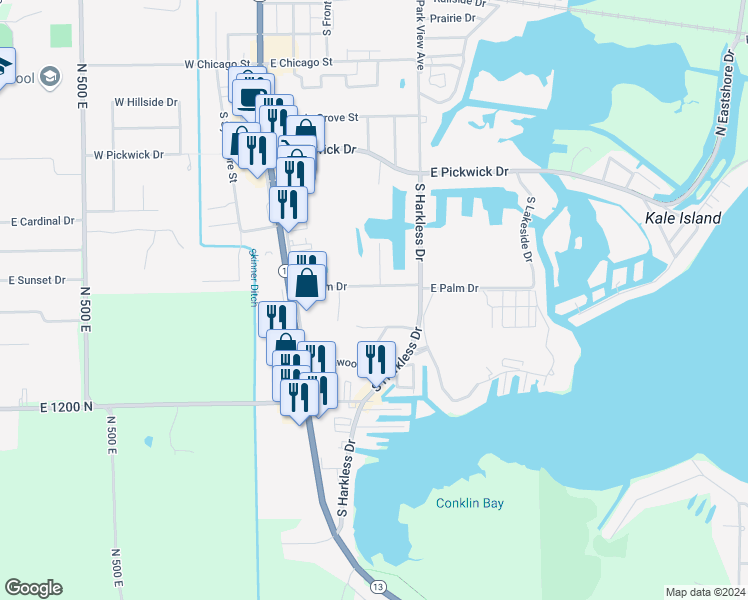 map of restaurants, bars, coffee shops, grocery stores, and more near 210-398 East Palm Drive in Syracuse