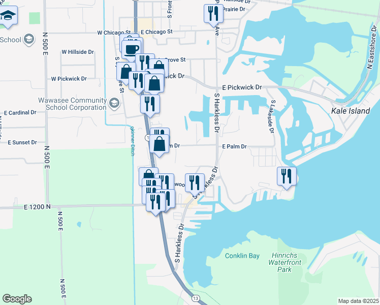 map of restaurants, bars, coffee shops, grocery stores, and more near 210-398 East Palm Drive in Syracuse