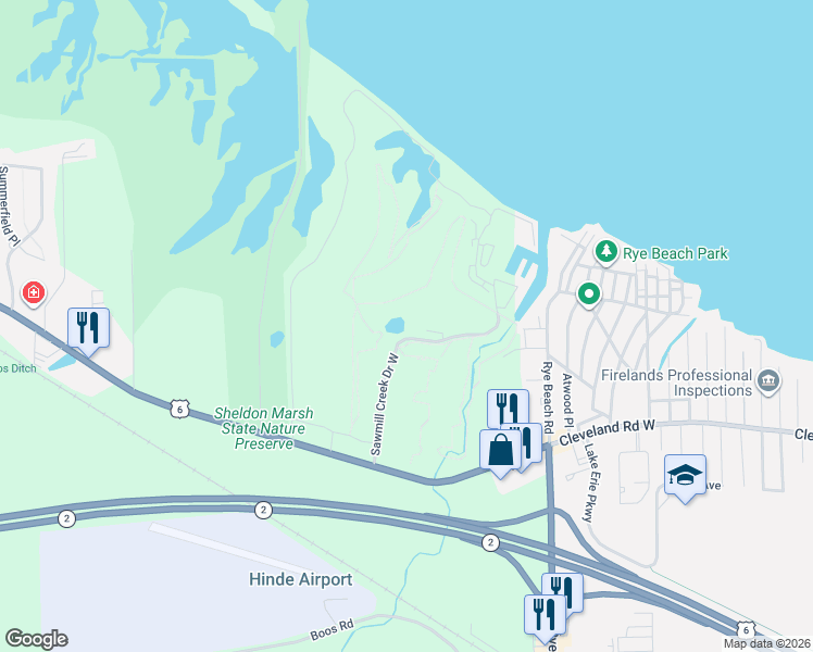 map of restaurants, bars, coffee shops, grocery stores, and more near 11 Sawmill Creek Drive West in Huron