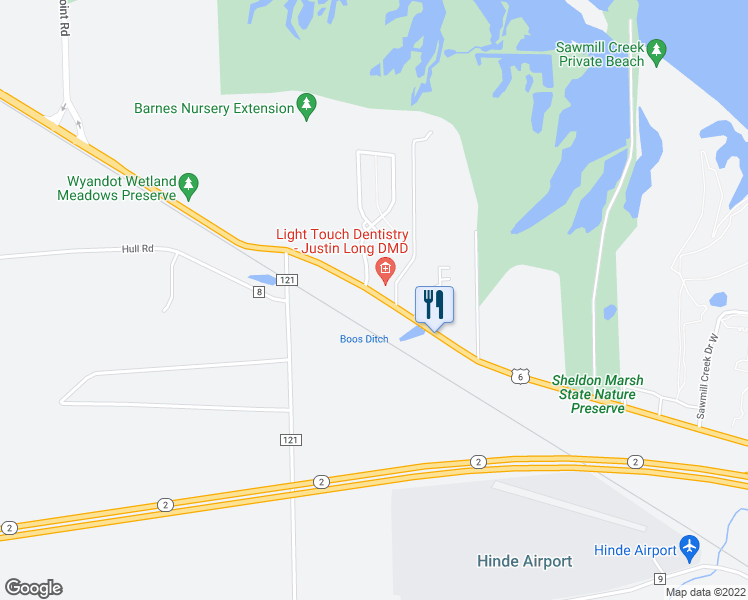 map of restaurants, bars, coffee shops, grocery stores, and more near 3254 Cleveland Road West in Huron