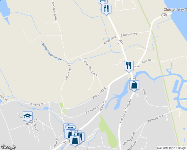 map of restaurants, bars, coffee shops, grocery stores, and more near 17 Waterhouse Ln in Chester
