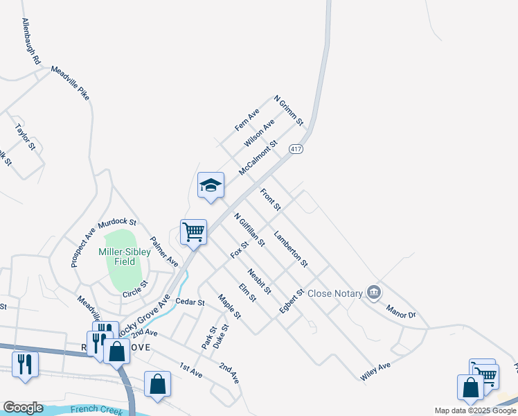 map of restaurants, bars, coffee shops, grocery stores, and more near 17-99 Front Street in Franklin