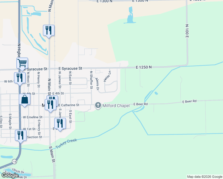 map of restaurants, bars, coffee shops, grocery stores, and more near 506 Michele Drive in Milford