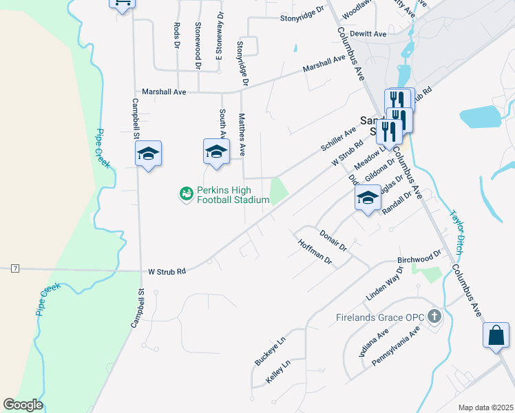 map of restaurants, bars, coffee shops, grocery stores, and more near 3812 Scottley Drive in Sandusky