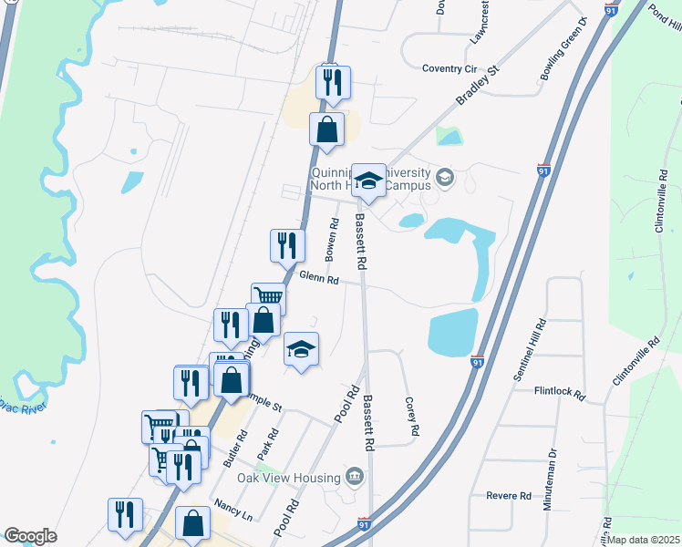 map of restaurants, bars, coffee shops, grocery stores, and more near 29 Bowen Road in North Haven