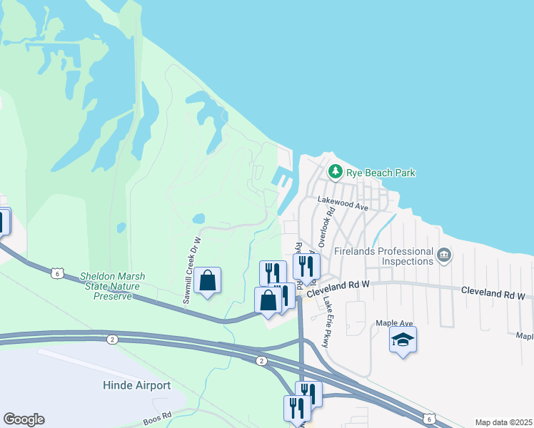 map of restaurants, bars, coffee shops, grocery stores, and more near 400 Sawmill Creek Drive West in Huron
