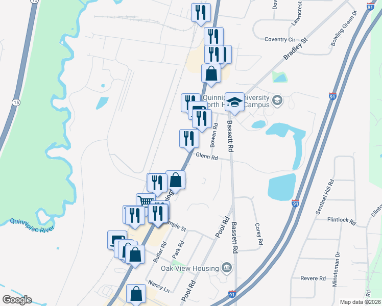 map of restaurants, bars, coffee shops, grocery stores, and more near 451 Washington Ave in North Haven