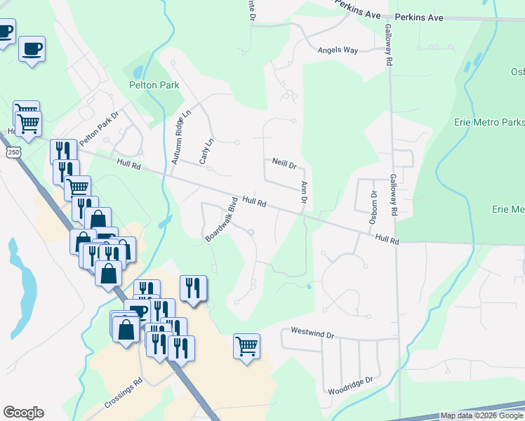 map of restaurants, bars, coffee shops, grocery stores, and more near 2013 Hull Road in Sandusky
