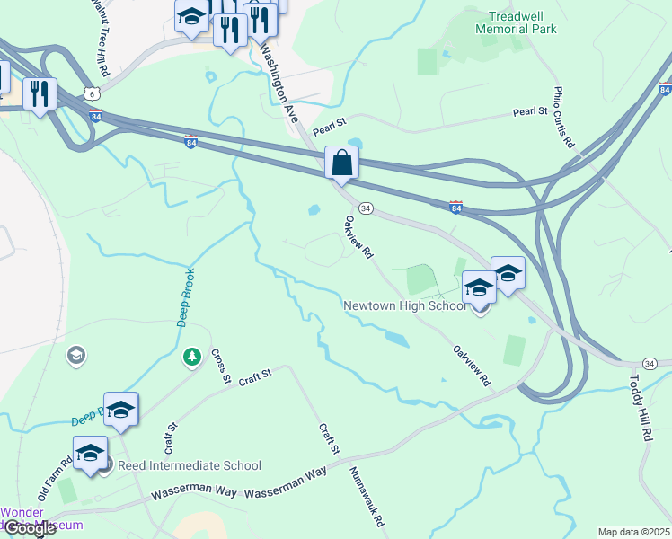 map of restaurants, bars, coffee shops, grocery stores, and more near 37 Watkins Drive in Newtown