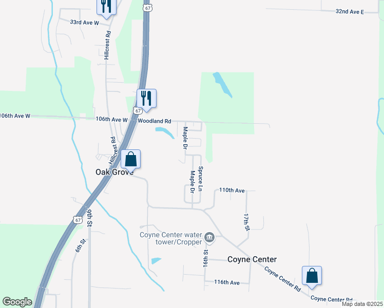 map of restaurants, bars, coffee shops, grocery stores, and more near 1511 Coyne Center Road in Milan