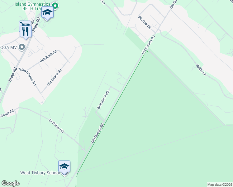 map of restaurants, bars, coffee shops, grocery stores, and more near 267 Old County Road in West Tisbury