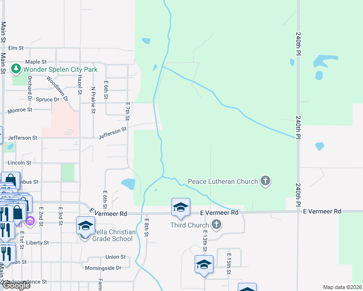 map of restaurants, bars, coffee shops, grocery stores, and more near in Pella