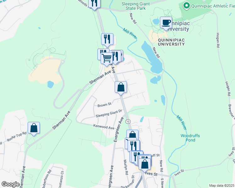 map of restaurants, bars, coffee shops, grocery stores, and more near 3222 Whitney Avenue in Hamden