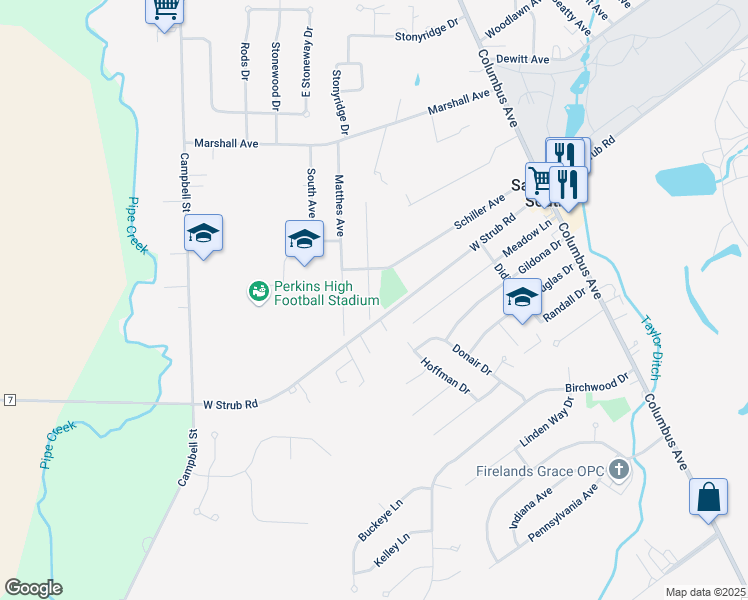 map of restaurants, bars, coffee shops, grocery stores, and more near 3812 Scottley Drive in Sandusky