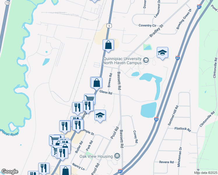 map of restaurants, bars, coffee shops, grocery stores, and more near 29 Bowen Road in North Haven