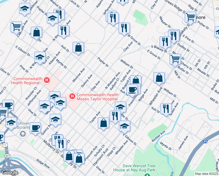 map of restaurants, bars, coffee shops, grocery stores, and more near 946 N Webster Ave in Scranton