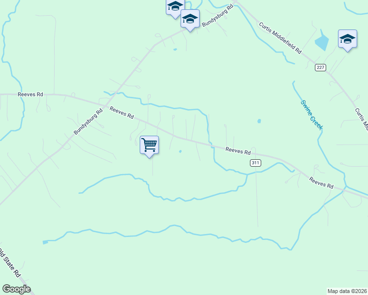 map of restaurants, bars, coffee shops, grocery stores, and more near 17725 Reeves Road in Middlefield
