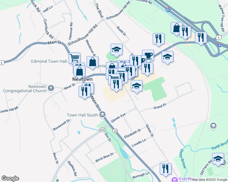 map of restaurants, bars, coffee shops, grocery stores, and more near 6 Queen Street in Newtown