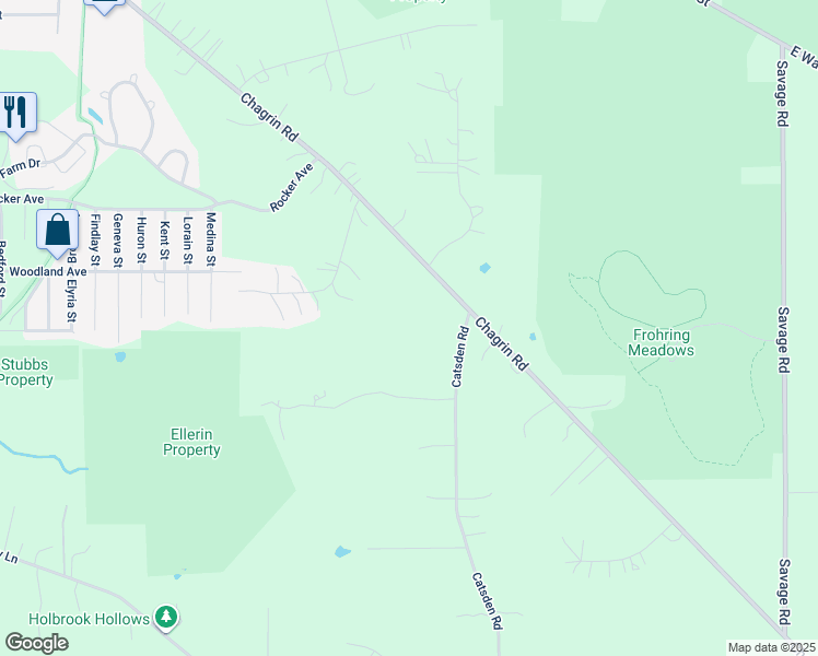 map of restaurants, bars, coffee shops, grocery stores, and more near 7557 Chagrin Road in Chagrin Falls