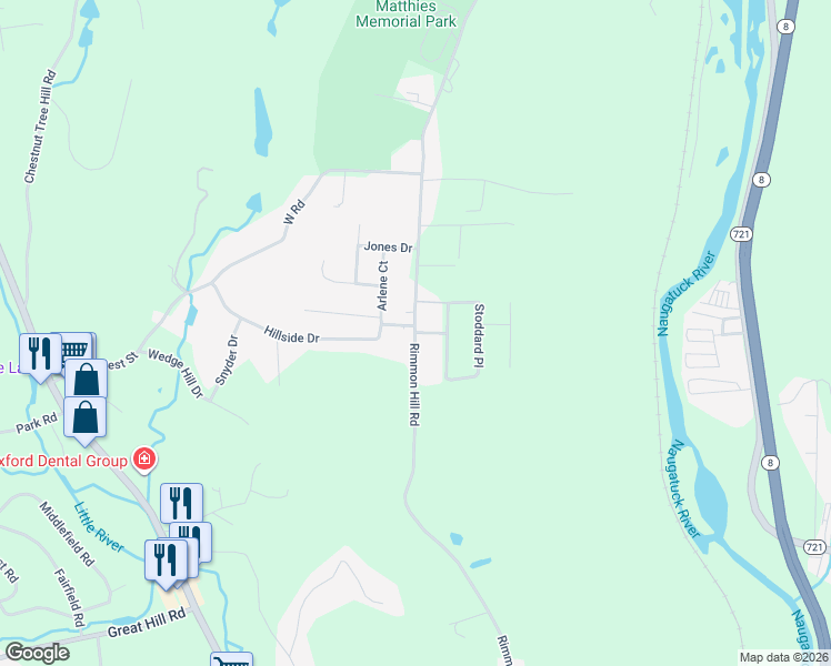 map of restaurants, bars, coffee shops, grocery stores, and more near Jane Street in Beacon Falls