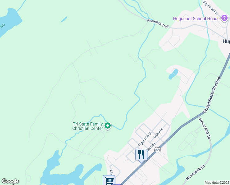 map of restaurants, bars, coffee shops, grocery stores, and more near 44 Somarelli Road in Huguenot