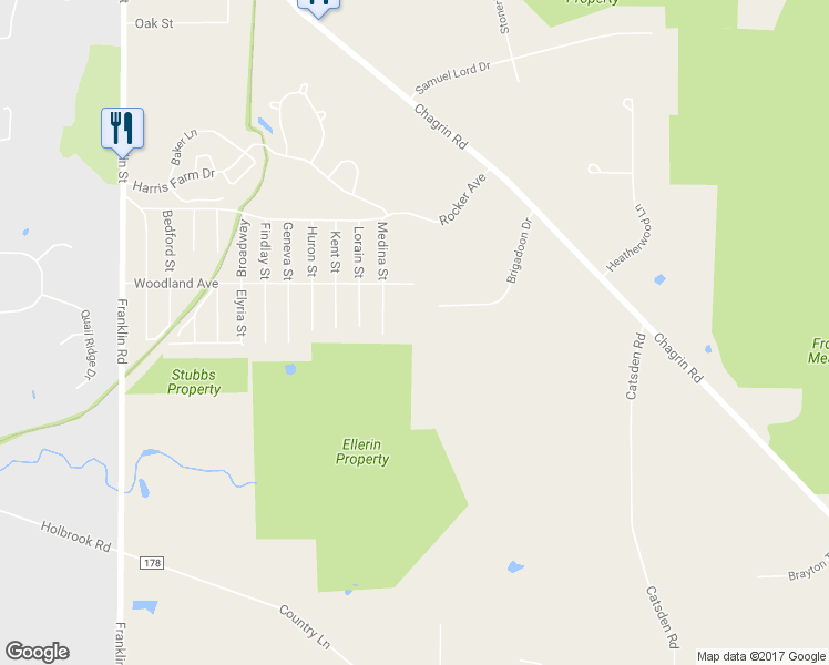 map of restaurants, bars, coffee shops, grocery stores, and more near 16755 Brigadoon Drive in Chagrin Falls