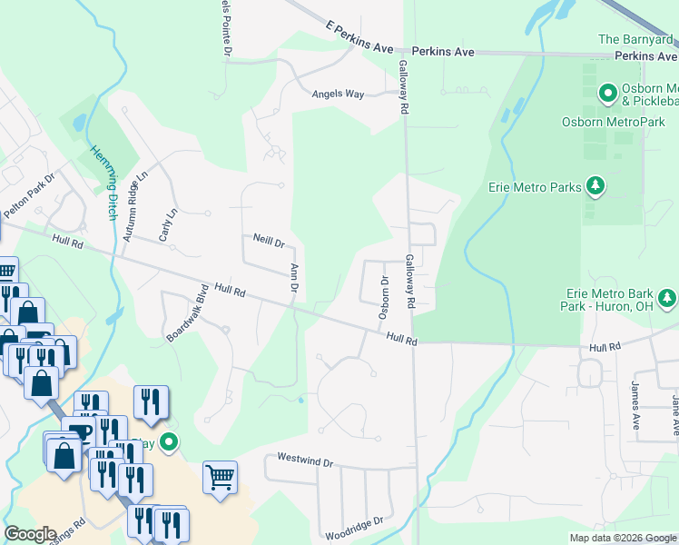map of restaurants, bars, coffee shops, grocery stores, and more near 3608 Loch Lomond in Sandusky