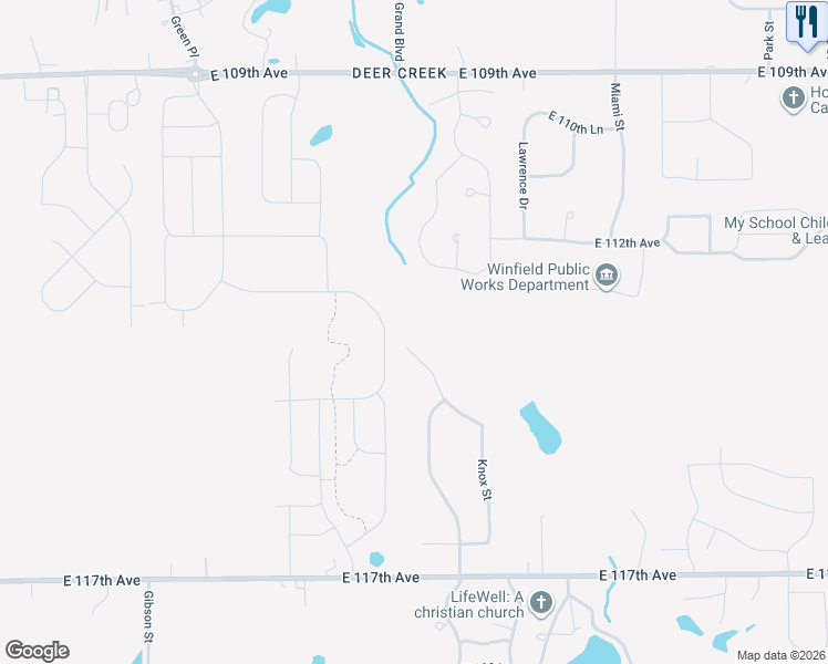 map of restaurants, bars, coffee shops, grocery stores, and more near 6448 East 114th Place in Crown Point